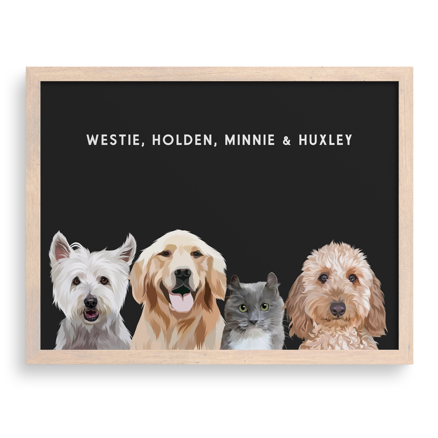 Custom Four Pet Portrait