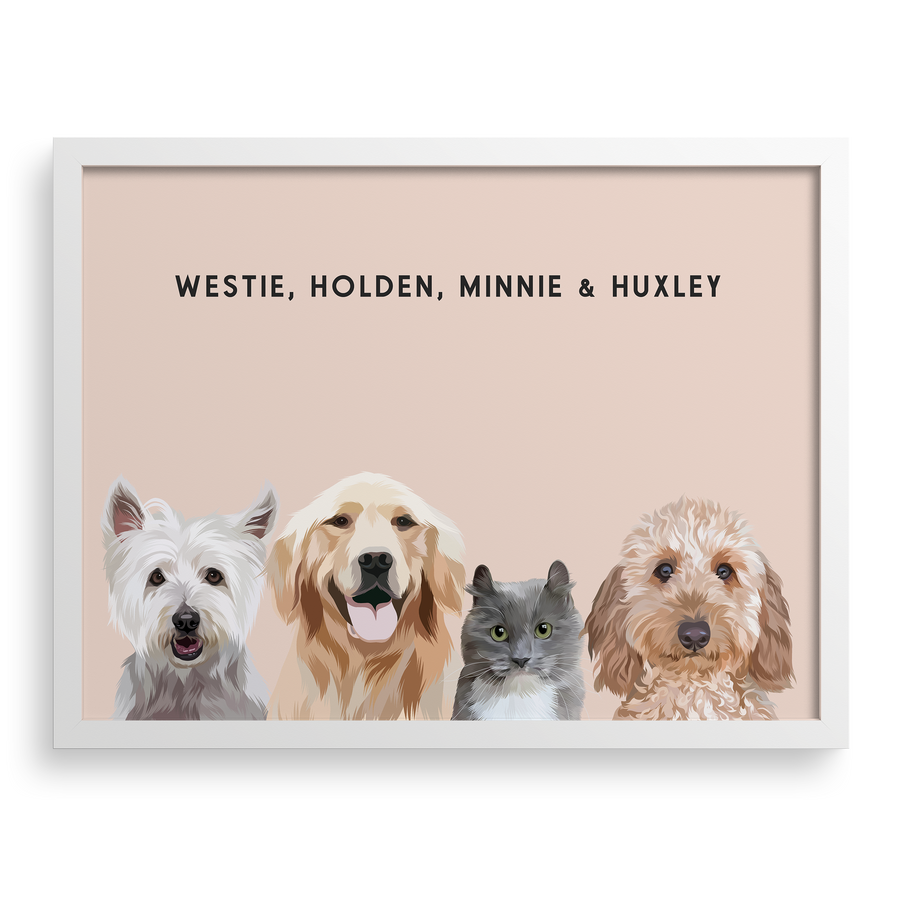 Custom Four Pet Portrait