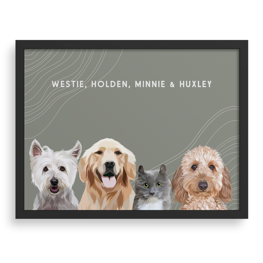 Custom Four Pet Portrait