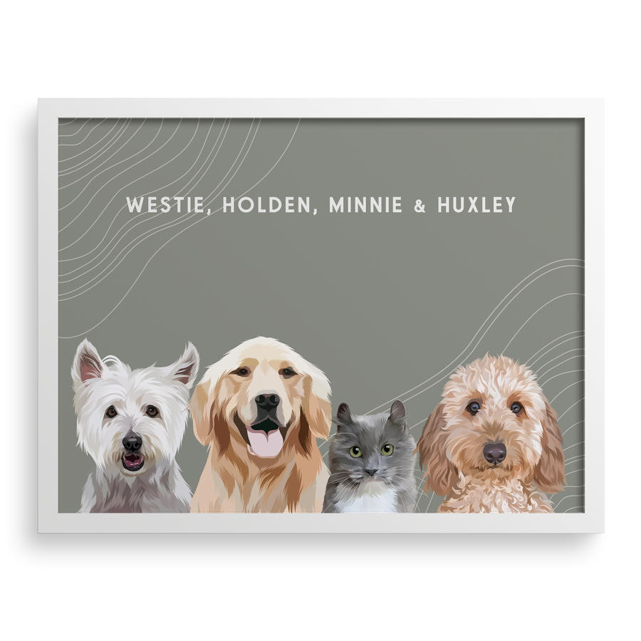 Custom Four Pet Portrait