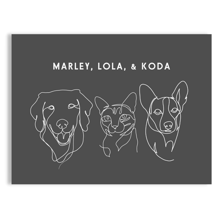 Custom Three Pet Line Drawing Portrait