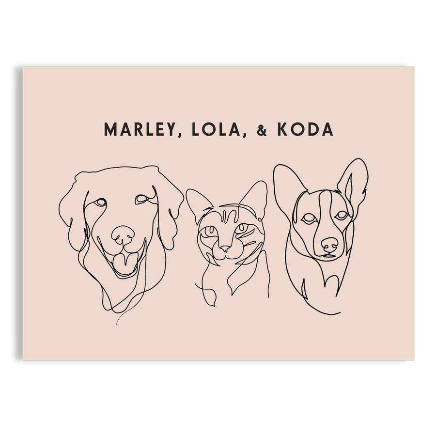 Custom Three Pet Line Drawing Portrait