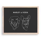 Custom Two Pet Line Drawing Portrait