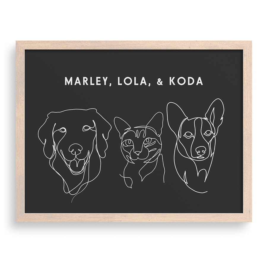 Custom Three Pet Line Drawing Portrait