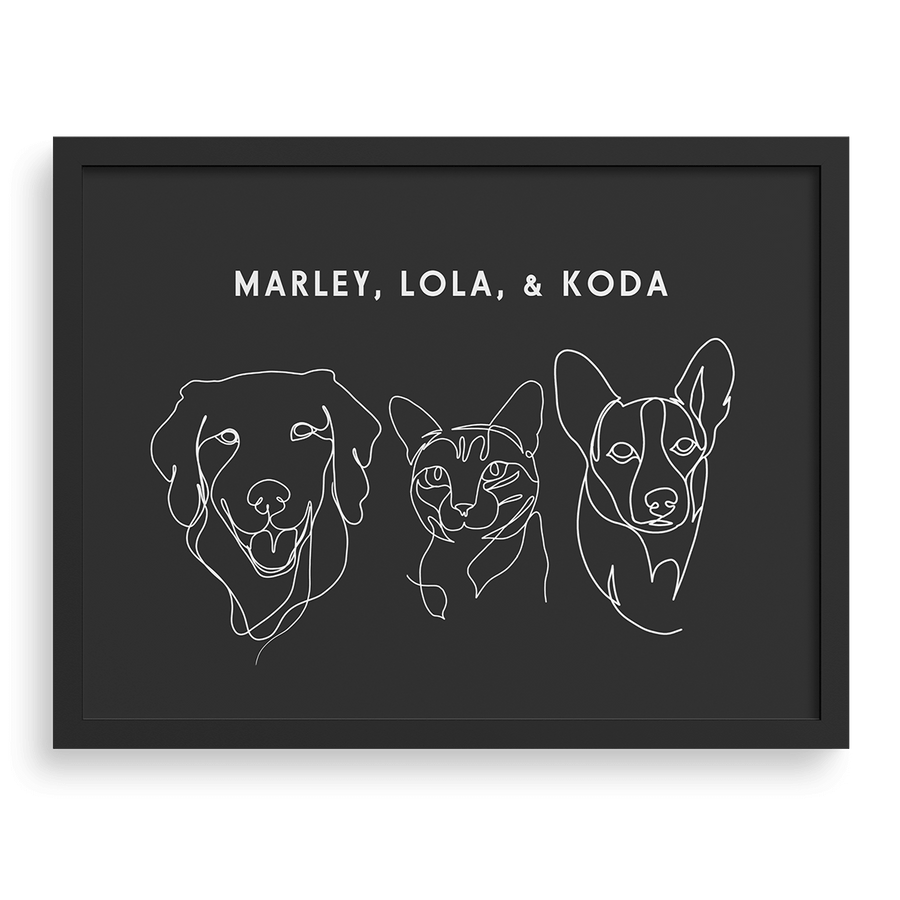 Custom Three Pet Line Drawing Portrait