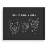 Custom Three Pet Line Drawing Portrait