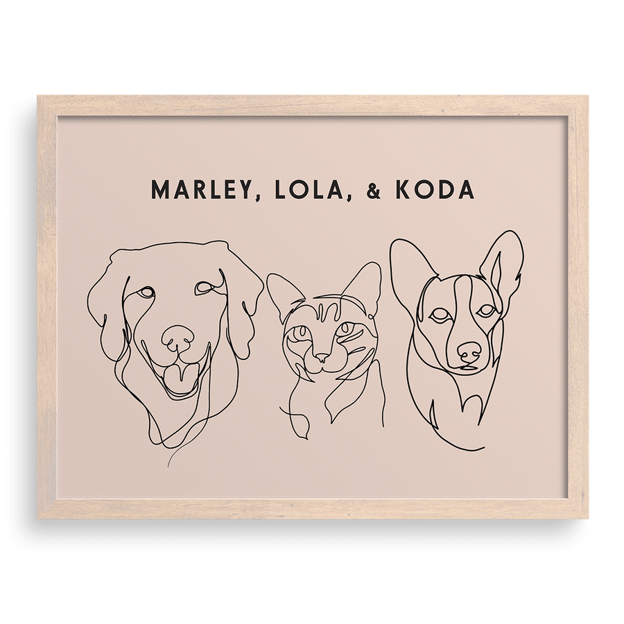 Custom Three Pet Line Drawing Portrait