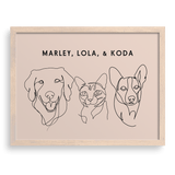 Custom Three Pet Line Drawing Portrait