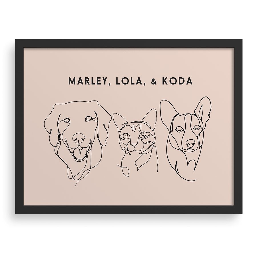 Custom Three Pet Line Drawing Portrait