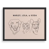 Custom Three Pet Line Drawing Portrait