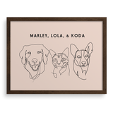 Custom Three Pet Line Drawing Portrait