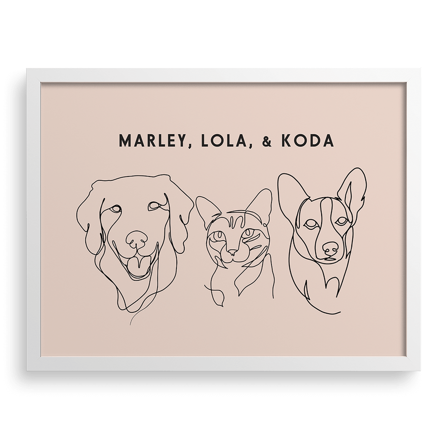 Custom Three Pet Line Drawing Portrait