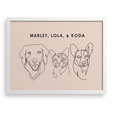 Custom Three Pet Line Drawing Portrait