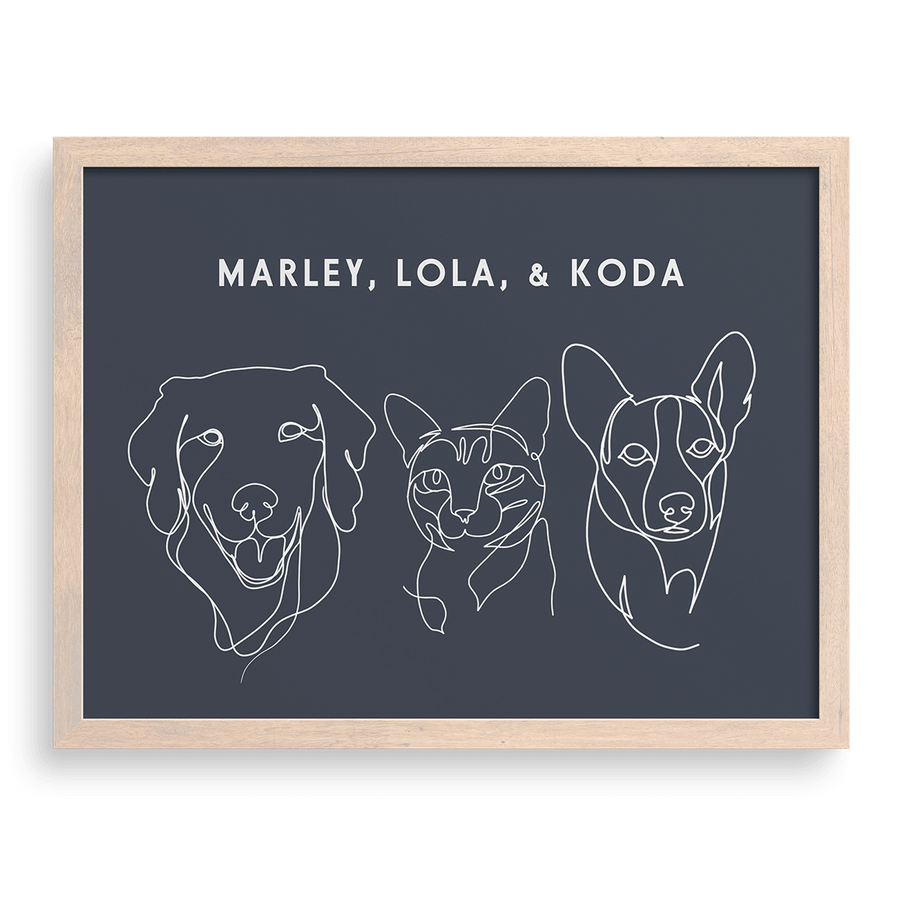 Custom Three Pet Line Drawing Portrait