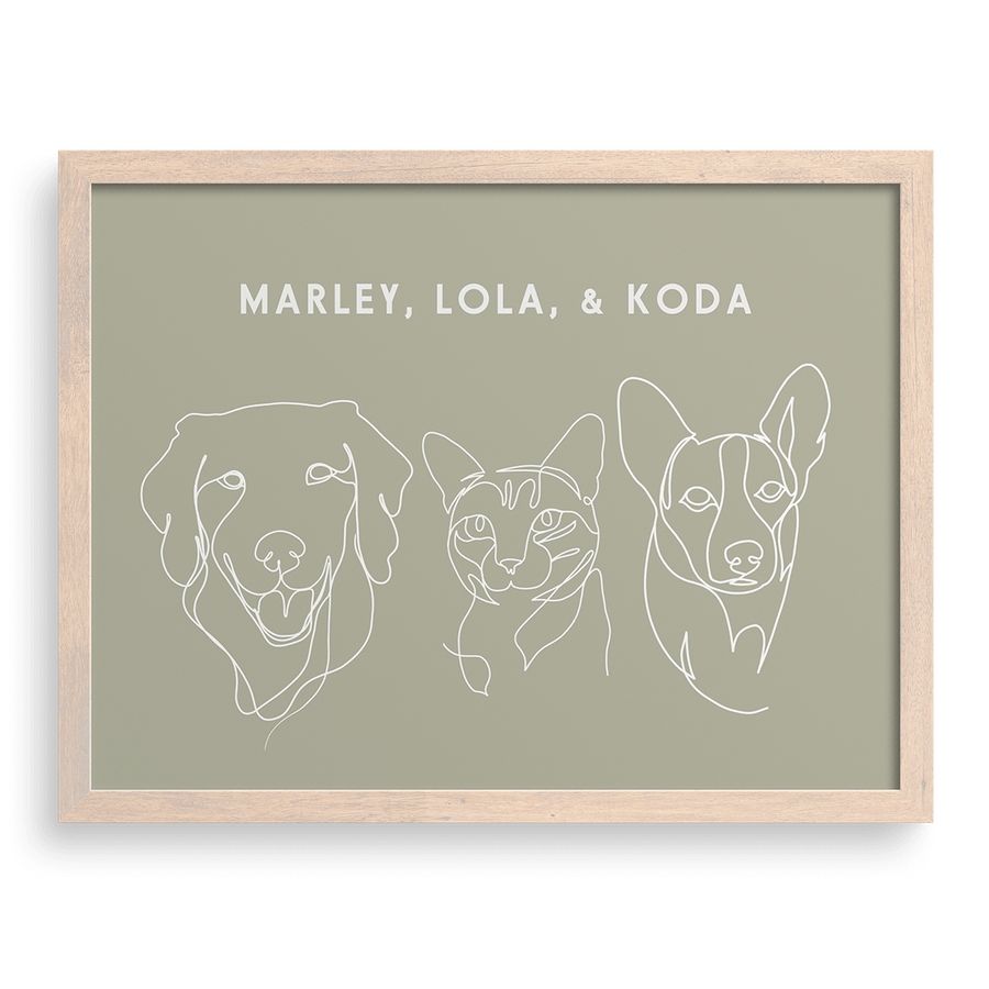 Custom Three Pet Line Drawing Portrait