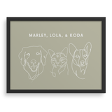 Custom Three Pet Line Drawing Portrait