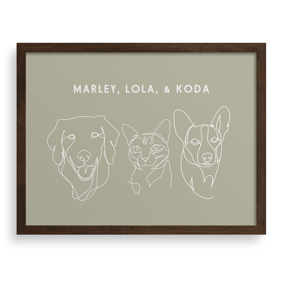 Custom Three Pet Line Drawing Portrait