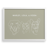 Custom Three Pet Line Drawing Portrait