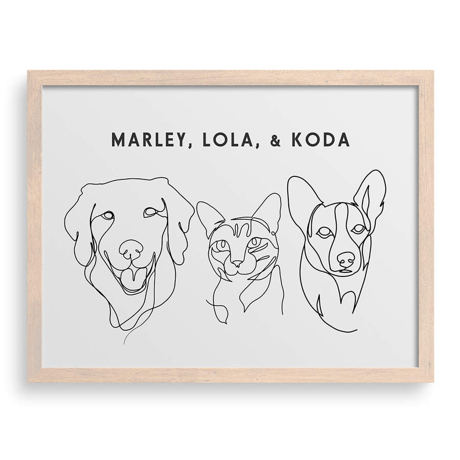 Custom Three Pet Line Drawing Portrait
