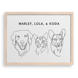 Custom Three Pet Line Drawing Portrait