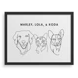 Custom Three Pet Line Drawing Portrait