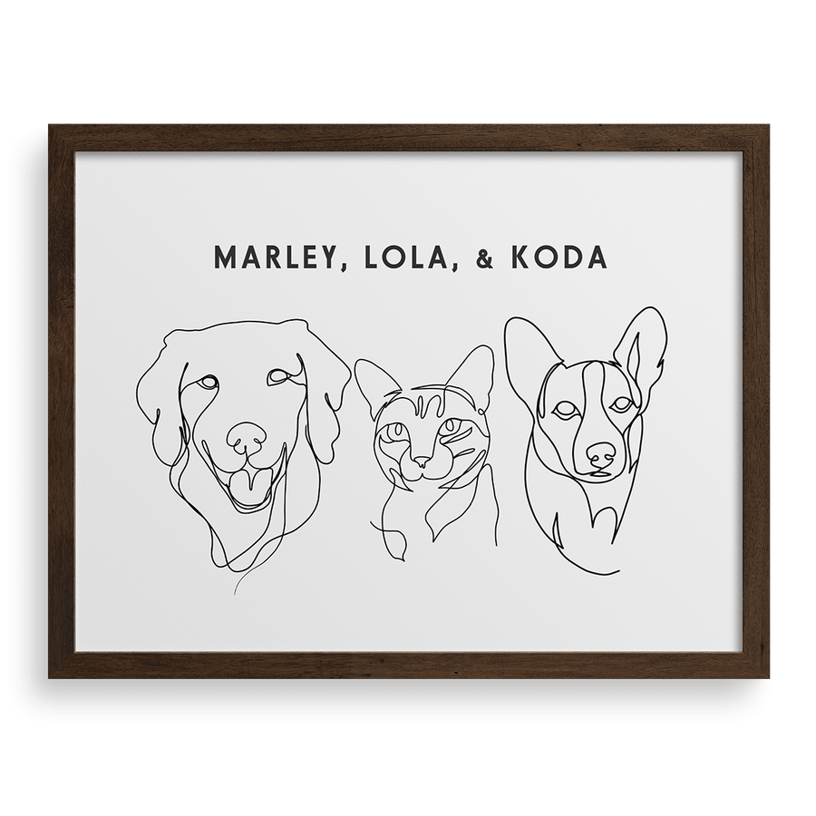 Custom Three Pet Line Drawing Portrait