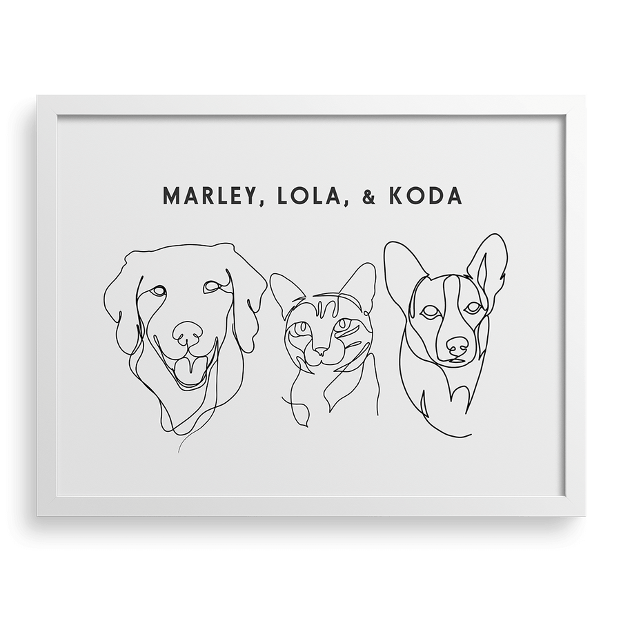 Custom Three Pet Line Drawing Portrait