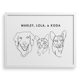 Custom Three Pet Line Drawing Portrait