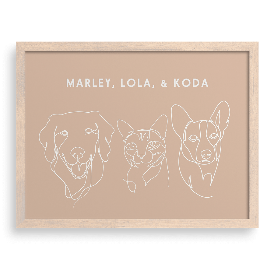 Custom Three Pet Line Drawing Portrait