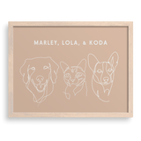 Custom Three Pet Line Drawing Portrait