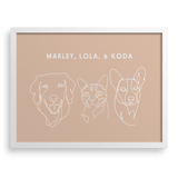 Custom Three Pet Line Drawing Portrait