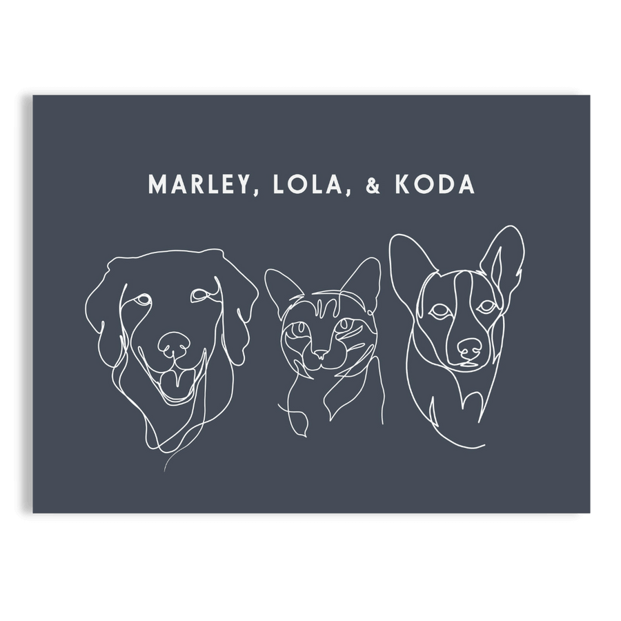 Custom Three Pet Line Drawing Portrait