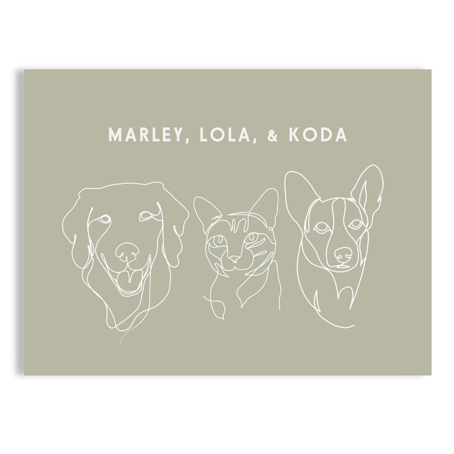 Custom Three Pet Line Drawing Portrait