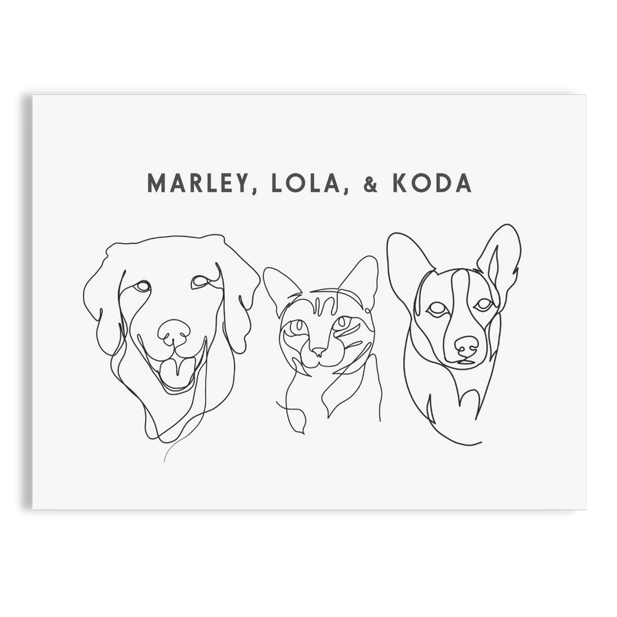 Custom Three Pet Line Drawing Portrait