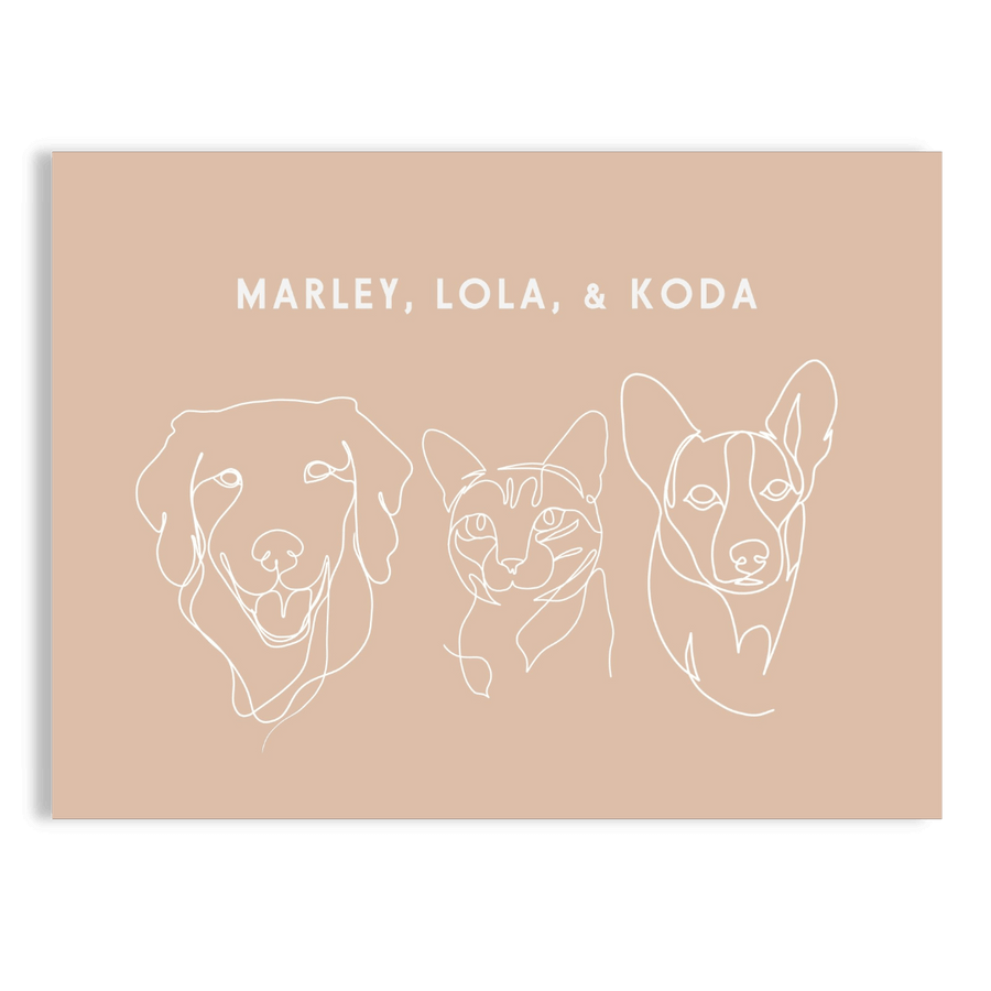 Custom Three Pet Line Drawing Portrait