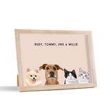Custom Desktop Four Pet Portrait with birch frame and dusty pink background