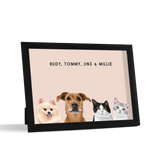 Custom Desktop Four Pet Portrait with black frame and dusty pink background