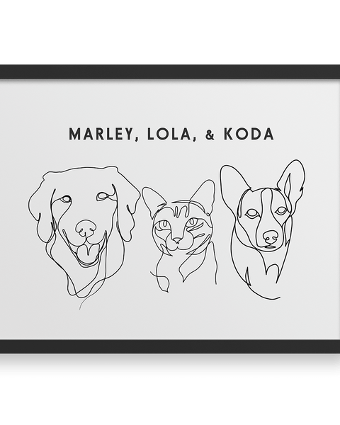 Custom Three Pet Line Drawing Portrait